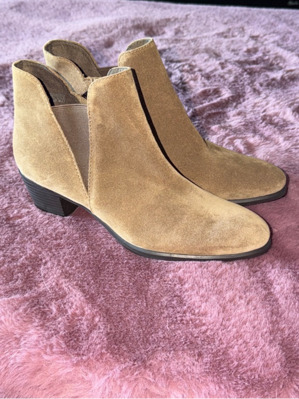 Munro Tan Suede Ankle Booties with Low Block Heel